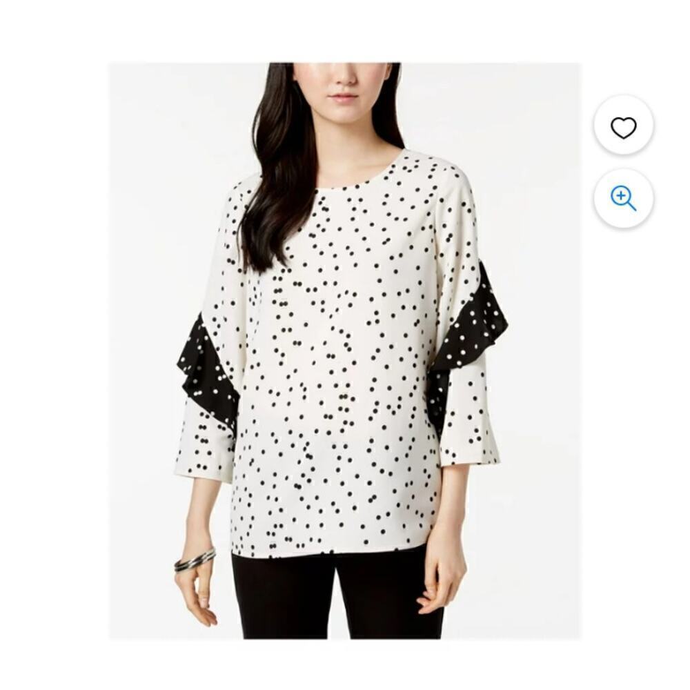 Alfani Polka Dot Ruffle Sleeve Blouse Size Medium